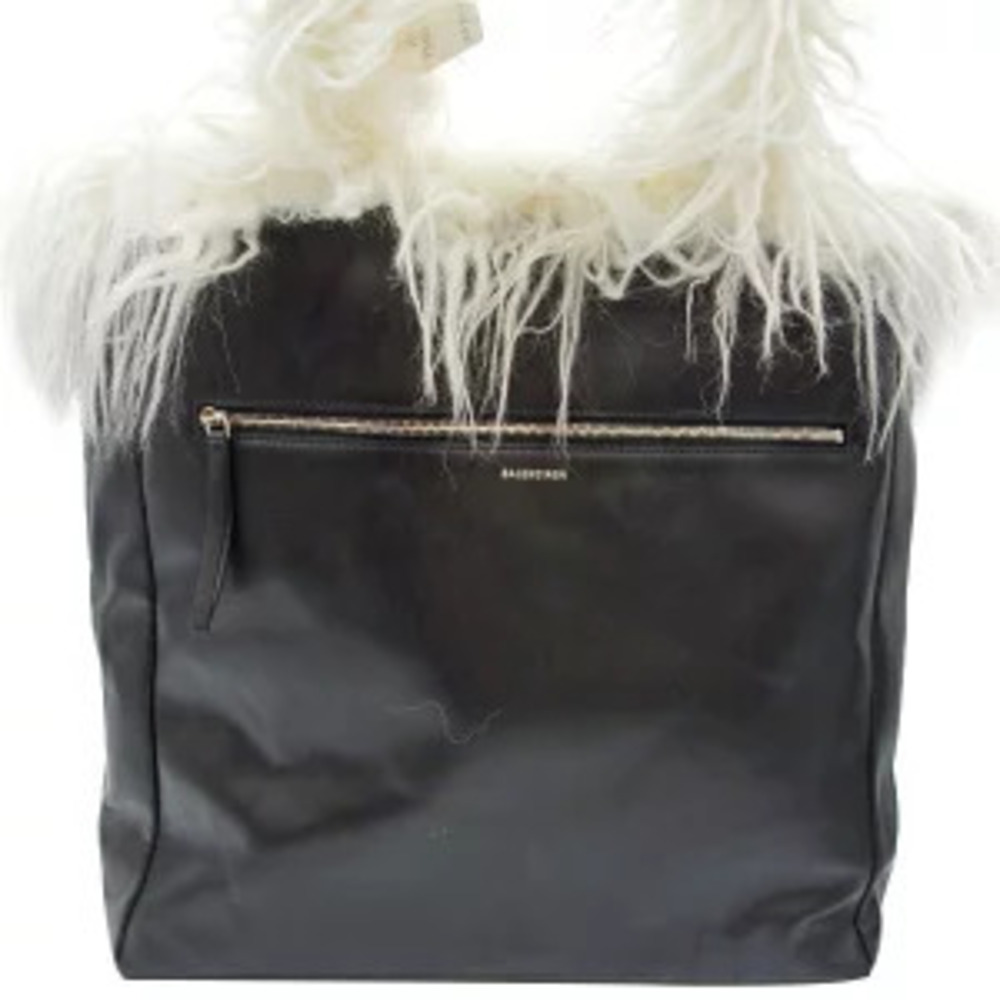 Balenciaga Leather Black Fur Tote